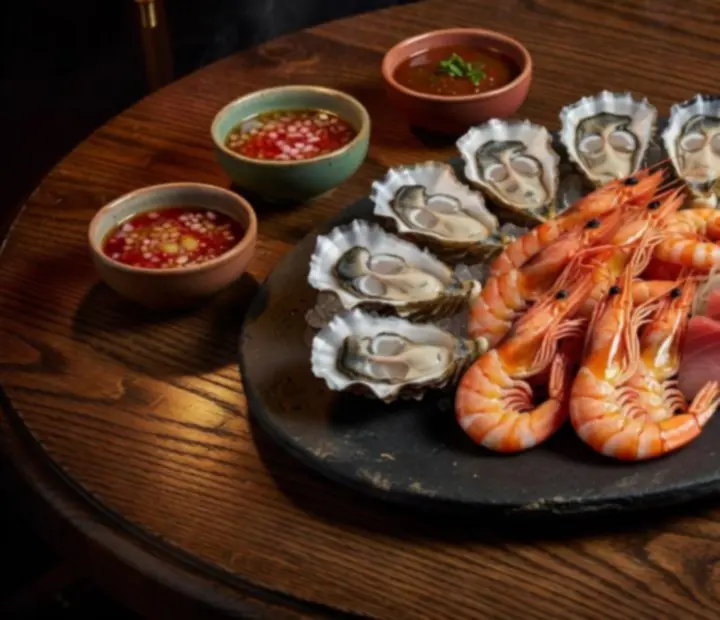 Platter of Australian oysters and seafood on ice