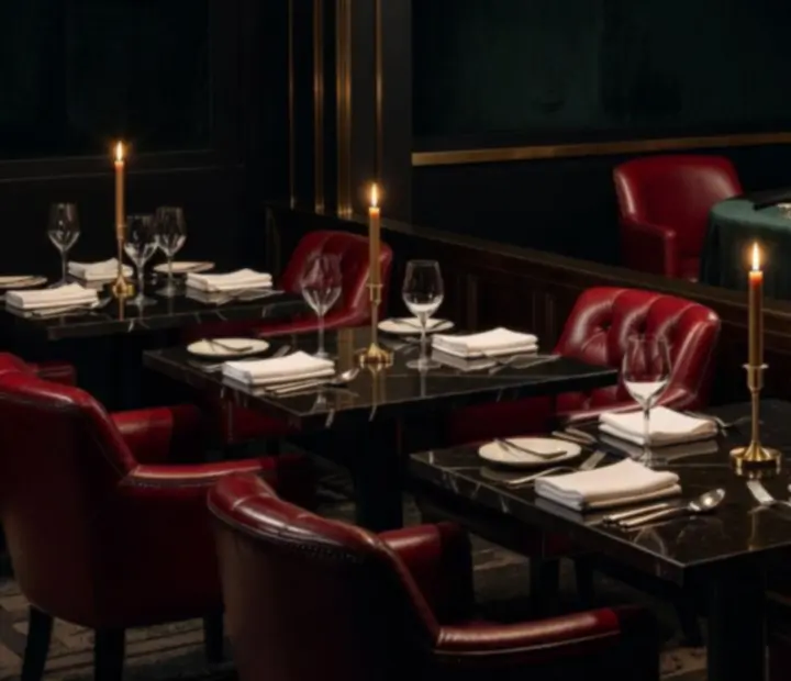 Dimly lit Australian dining room leading towards a green-felt poker table in the card lounge.