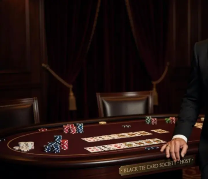 Portrait of the Play Natioon poker host in a dark card lounge.