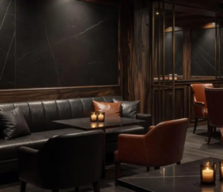 Candlelit Australian restaurant interior with a view toward the Card Lounge