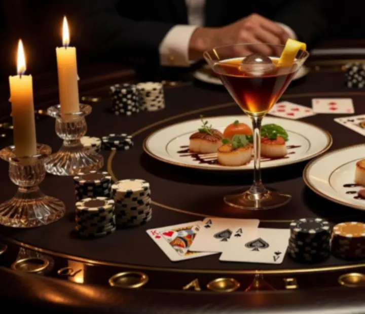 Cocktails and small plates served beside a poker table.